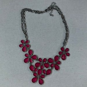Vibrant pink stones with (fake) diamonds on a silver chain